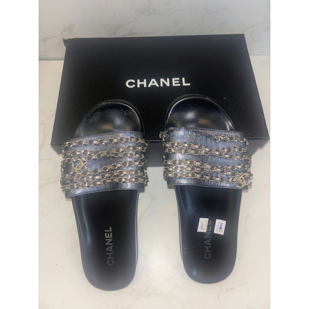Chanel Chain Detail Slide Sandals